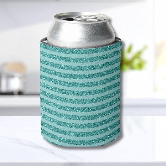 Turquoise Groene Glitter Horizontale Strepen Blikjeskoeler
