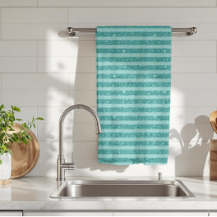 Turquoise Groene Glitter Horizontale Strepen Theedoek