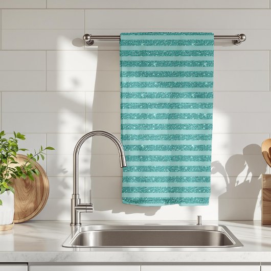 Turquoise Groene Glitter Horizontale Strepen Theedoek