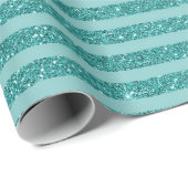 Turquoise Groene Glitter Stijl Horizontale Strepen Cadeaupapier (Rol Hoek)