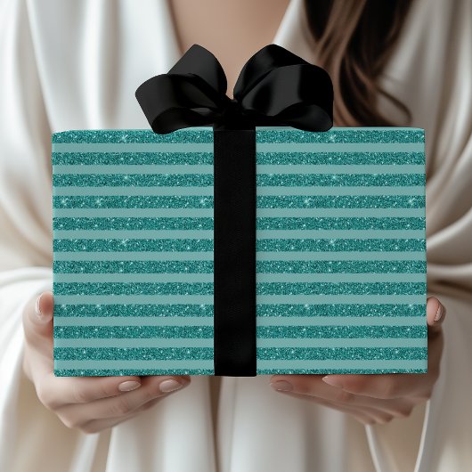 Turquoise Groene Glitter Stijl Horizontale Strepen Cadeaupapier