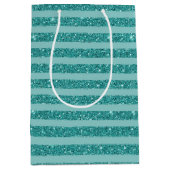 Turquoise Groene Glitter Stijl Horizontale Strepen Medium Cadeauzakje (Voorkant)