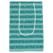 Turquoise Groene Glitter Stijl Horizontale Strepen Medium Cadeauzakje (Achterkant)