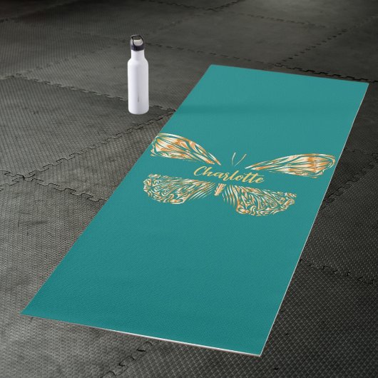 Turquoise groene gouden vlinder naam yogamat