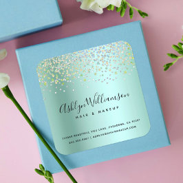 Turquoise groene kapsalon make-up artiest modern vierkante sticker