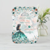 Turquoise Groene Quinceanera Jurk Bloem Butterfly Kaart (Staand voorkant)