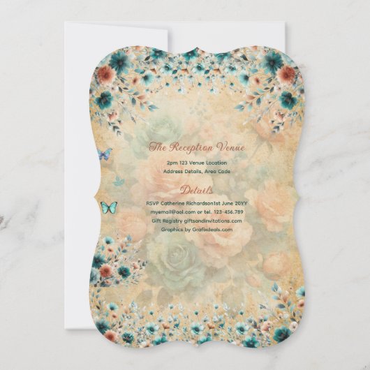 Turquoise Groene Quinceanera Jurk Bloem Butterfly Kaart (Achterkant)