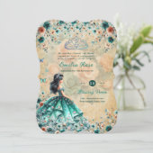 Turquoise Groene Quinceanera Jurk Bloem Butterfly Kaart (Staand voorkant)