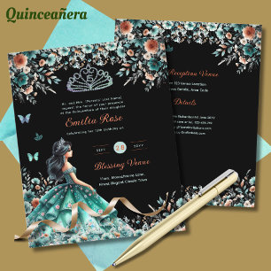 Turquoise Groene Quinceanera Jurk Bloemenvlinder