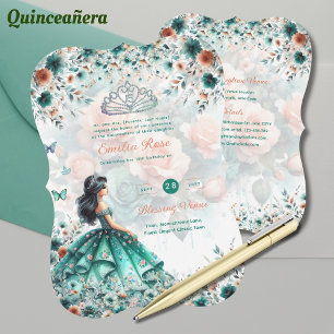 Turquoise Groene Quinceanera Jurk Bloemenvlinder Kaart