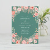 Turquoise Groene Roos Bruiloft Kaart (Staand voorkant)