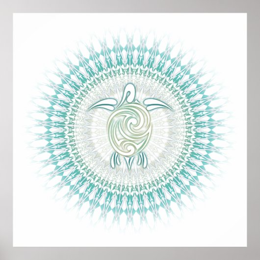 Turquoise Groene Schildpad Mandala Kust Poster (Voorkant)