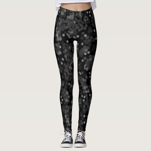 Turquoise groene stippenpatroon op zwart leggings (Voorkant)