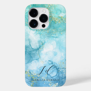 Turquoise Groene waterverf Glitter  Case-Mate iPhone 14 Pro Hoesje