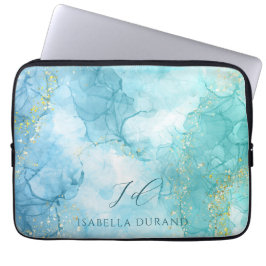Turquoise Groene waterverf Glitter  Laptop Sleeve