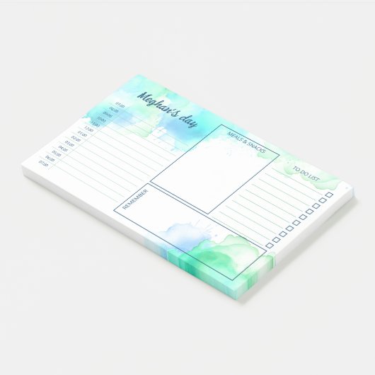 Turquoise Groene Waterverf Vlekken Dagelijkse Plan Post-it® Notes (Schuin)