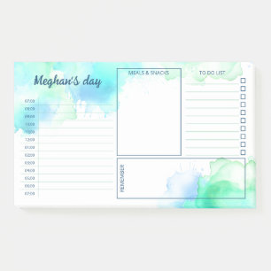 Turquoise Groene Waterverf Vlekken Dagelijkse Plan Post-it® Notes