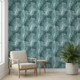 Turquoise groene waterverftechniek tropisch blad behang