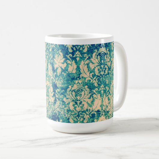 Turquoise Grunge  Damask Mok (Voorkant rechts)