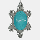Turquoise Grunge Damask Print Tin Sneeuwvlok Ornament (Links)