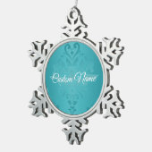Turquoise Grunge Damask Print Tin Sneeuwvlok Ornament (Rechts)