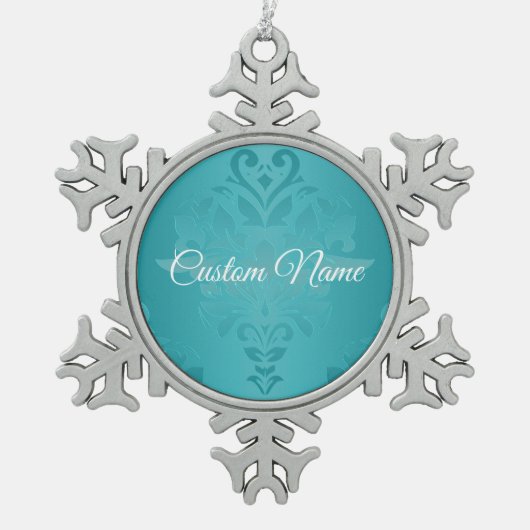 Turquoise Grunge Damask Print Tin Sneeuwvlok Ornament (Voorkant)