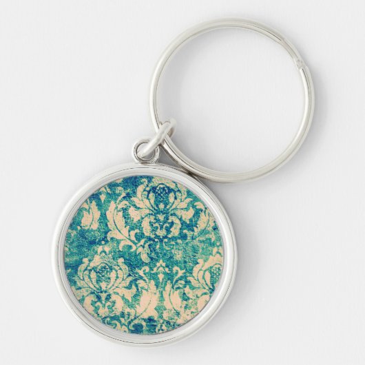 Turquoise Grunge  Damask Sleutelhanger (Voorkant)