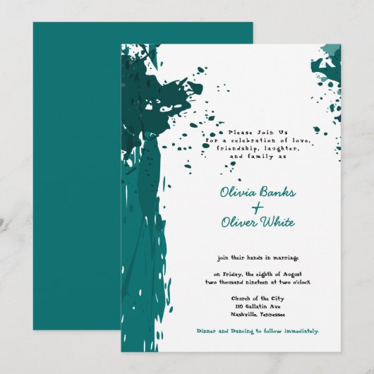 Turquoise Grunge - Join Marriage - Uitnodiging (Voorkant / Achterkant)