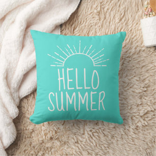 Turquoise Hallo Zomer Typografie Huisdecoratie Kussen