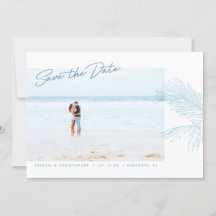 Turquoise Hand Drawn Palm Leaves Tropical Beach