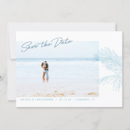 Turquoise Hand Drawn Palm Leaves Tropical Beach Save The Date