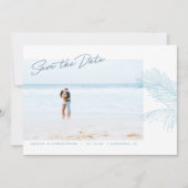 Turquoise Hand Drawn Palm Leaves Tropical Beach Save The Date (Voorkant)