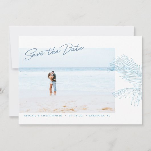 Turquoise Hand Drawn Palm Leaves Tropical Beach Save The Date (Voorkant)
