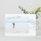 Turquoise Hand Drawn Palm Leaves Tropical Beach Save The Date (Staand voorkant)