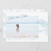 Turquoise Hand Drawn Palm Leaves Tropical Beach Save The Date (Voorkant / Achterkant)