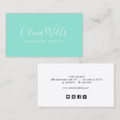 Turquoise handgeschreven script sociale media pict visitekaartje (Voorkant / Achterkant)