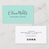 Turquoise handgeschreven script sociale media pict visitekaartje (Voorkant / Achterkant)