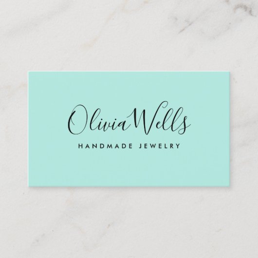 Turquoise handgeschreven script sociale media pict visitekaartje (Voorkant)