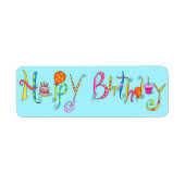 Turquoise Happy Birthday Address Label Sticker (Voorkant)