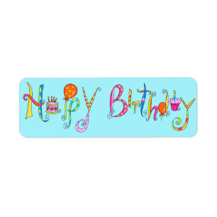 Turquoise Happy Birthday Address Label Sticker