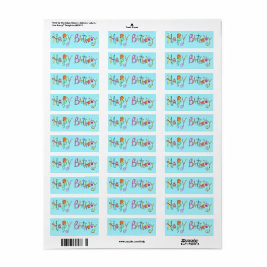 Turquoise Happy Birthday Address Label Sticker (Full Sheet)