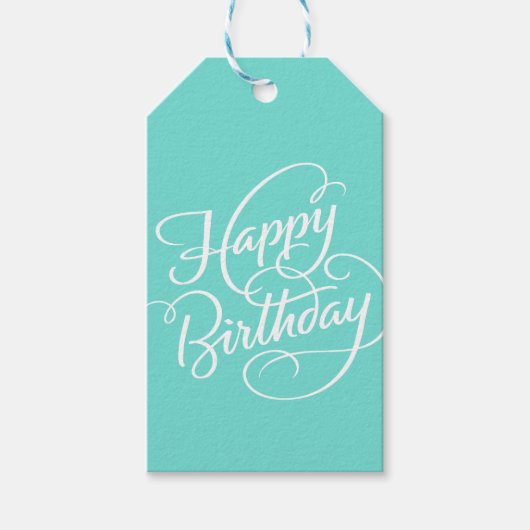 TURQUOISE HAPPY BIRTHDAY | GIFT-LABEL CADEAULABEL (Voorkant)