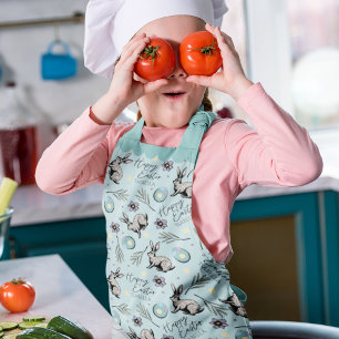 Turquoise Happy Easter Bunny en eieren Schort