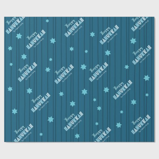 Turquoise Happy Hanukkah Typography Sterren Naam F Cadeaupapier (Vlak)