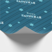 Turquoise Happy Hanukkah Typography Sterren Naam F Cadeaupapier (Hoek)