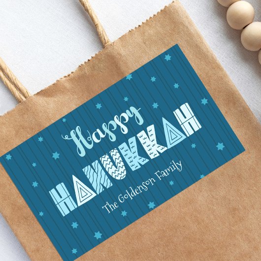 Turquoise Happy Hanukkah Whimsical Fun Typografie Rechthoekige Sticker