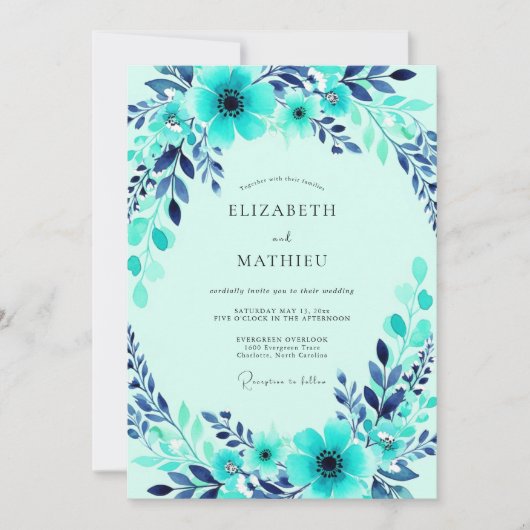Turquoise Harmonious Winter Wedding Kaart (Voorkant)