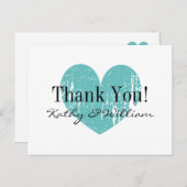 Turquoise  hart bruiloft bedankkaarten briefkaart (Voorkant / Achterkant)