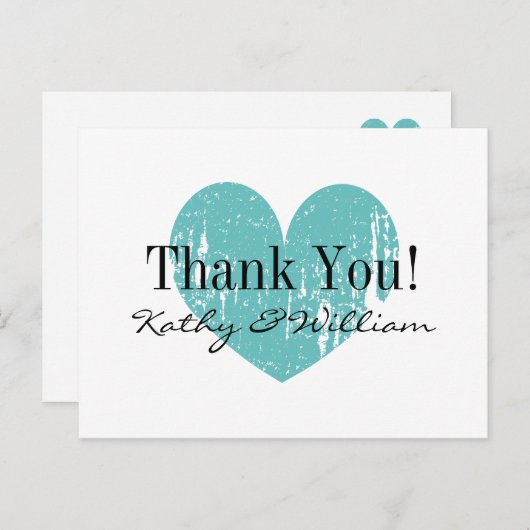 Turquoise  hart bruiloft bedankkaarten briefkaart (Voorkant / Achterkant)