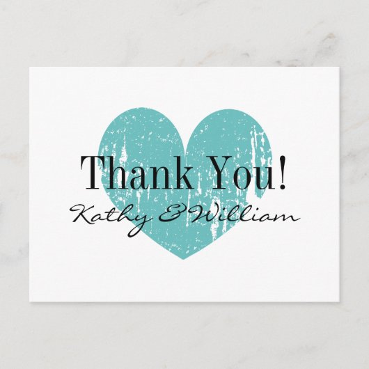 Turquoise  hart bruiloft bedankkaarten briefkaart (Voorkant)